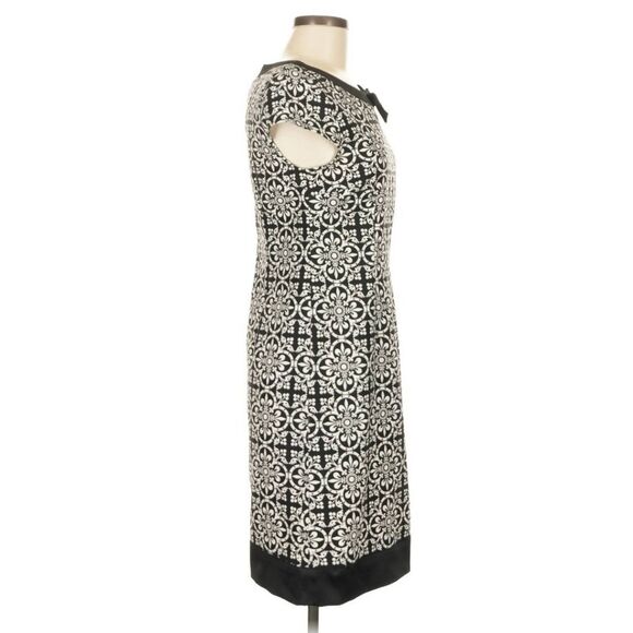 Maggy L Blk/White Print Sheath Dress Blk Border Trim at Hem and Neck, NWOT,Sz.12 - Picture 2 of 7